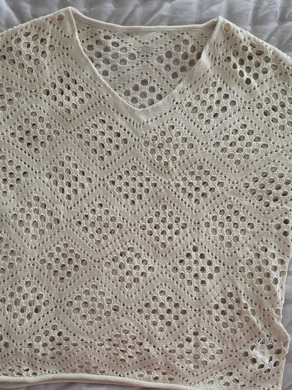 New Amazon Cream Off-the-Shoulder Crochet Knit Sweater